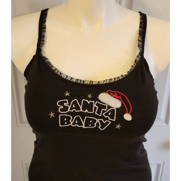 Susan Lucci Women's Sleeveless Ruffle Camisole Top Embroidered "Santa Baby" Sz L - Picture 2 of 10